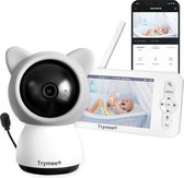 Trymee® Babyfoon met Camera en Gratis app - Babyfoon - 5 Inch Baby monitor - Uitbreidbaar - Op afstand Bestuurbaar - Bewegingsdetectie - Terugspreekfunctie - Slaapliedjes - Video & Audio - Wit/Grijs