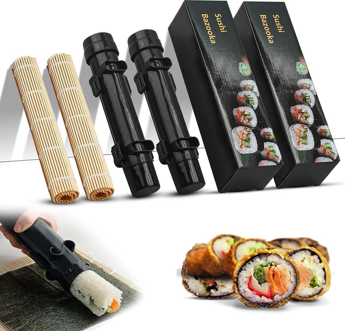 Kit Hacer Sushi - Bazooka Sushi Maker 4 Piezas | Para Principiantes | Con Esterilla De Bambú