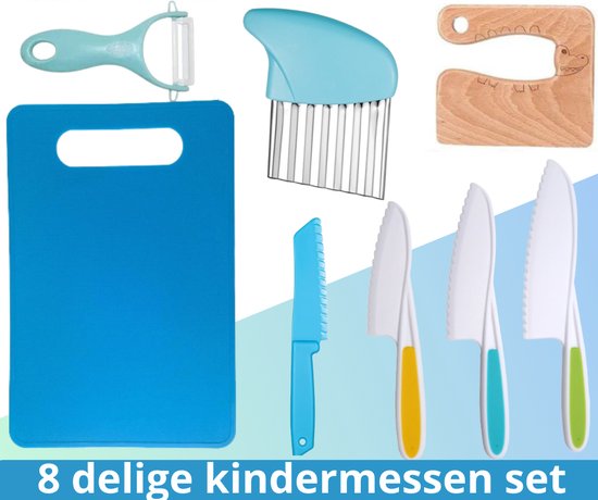 Dirniya kindermessen 8 delige set - kindermes -Le petit chef - Mes kind - Keukenmes kinderen - Kindermessenset - Kinder koksmes - Blauw