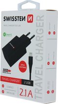 Swissten 2.1A Dual Port Travel Charger (10.5W) – Lightning USB Cable – Black