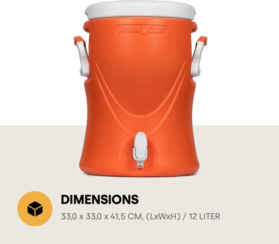 Pinnacle Platino 3 Gallon - Geïsoleerde Drankdispenser / Drankkoeler met kraantje - 12 Liter - Oranje van Pinnacle. — afbeelding 3