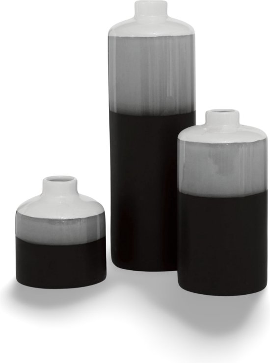 Vaas Modern Zwart/Wit Porselein 28 cm - set van 3