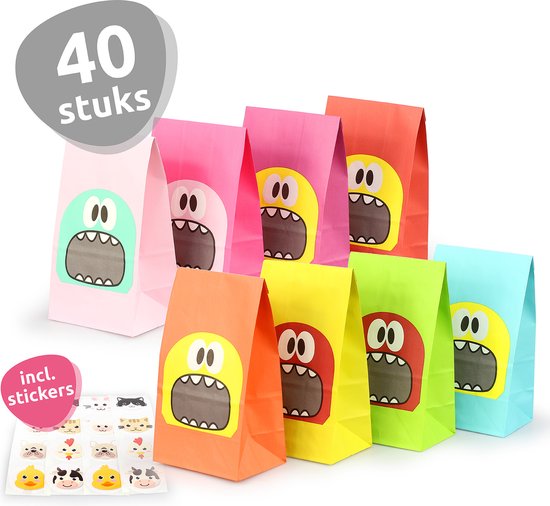 Foto: Isa s friends uitdeelzakjes stickers monsters 40 stuks stevig papier traktatie zakjes