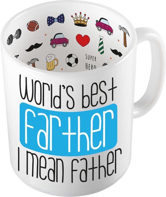 Bellatio Decorations Tasse à café/thé cadeau pour papa - bleu - le meilleur papa - 300 ml - Vaderdag