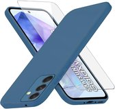 Geschikt voor Samsung Galaxy A55 5G - Dun Zacht TPU Siliconen - 2 Stuks Screenprotector - Back Cover Hoesje - Blauw