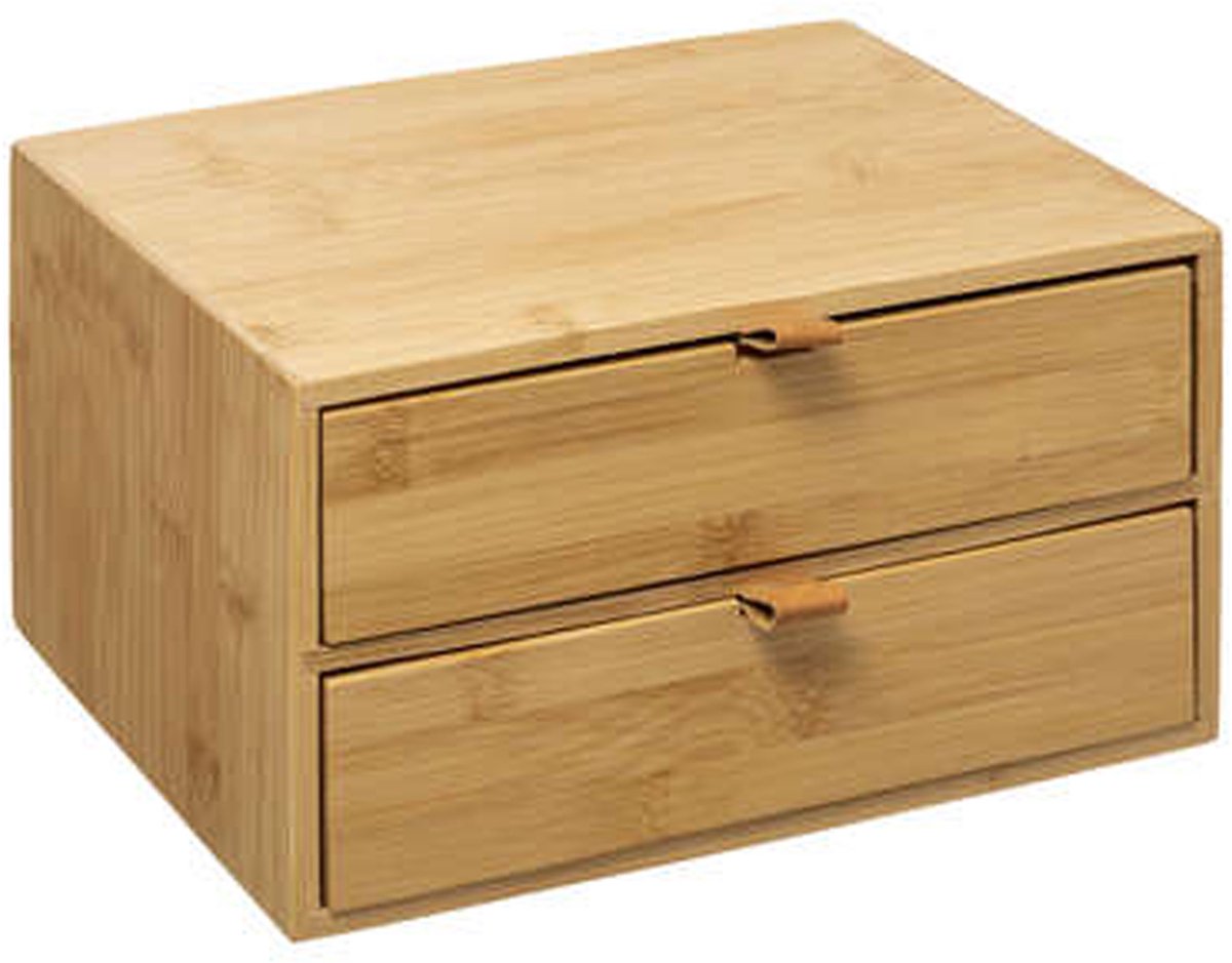 Five® Bamboe bakjes met 2 lades - Hout - Duurzaam - 2 lades (25 x 14,5 x 20)