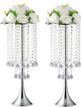 Kristallen standaard (58 cm hoog), 2 stuks bloemenstandaard bruiloft middelpunt op de vloer, hoog metalen bloemstuk, tafelbloemenvaas voor bruiloftsfeest (zilver)