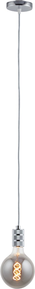 Pendel Chroom - Inclusief Lichtbron Rookglas - Retro - 1.5m Snoer - Met Plafondkap