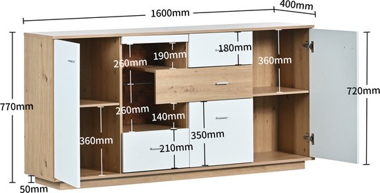 Sweiko Commode Moderne 4 Portes 100cm Noire - Buffet Avec Étagères Réglables Bois Pour Salon Cuisine Chambre