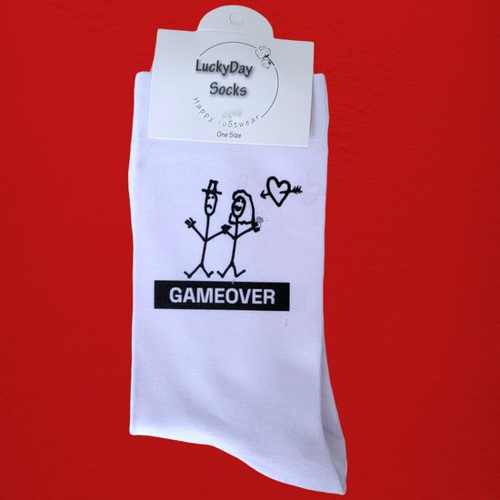 Game over Wedding Chaussettes - chaussettes gaies - chaussettes blanches - chaussettes de tennis - cadeau - chaussettes avec texte - Mariage - chaussettes drôles - Chaussettes qui vous rendent Happy - taille 44
