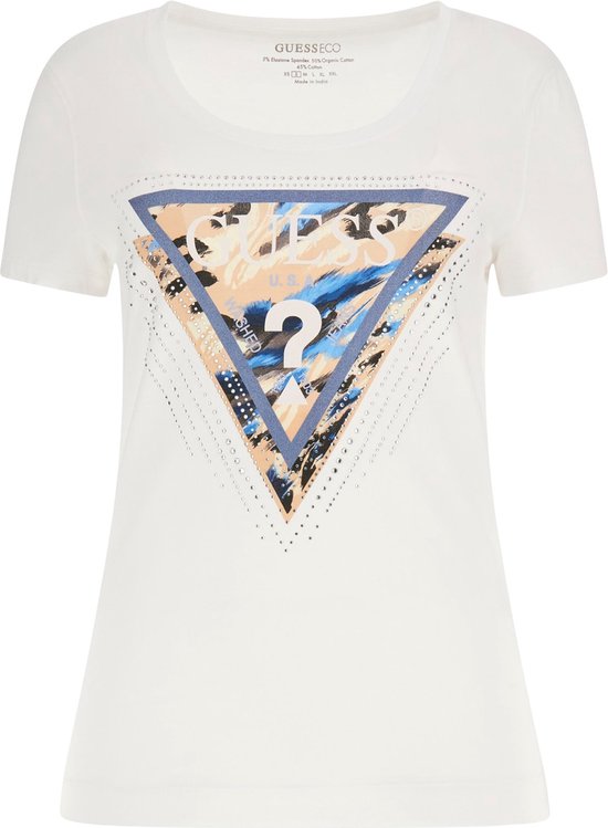 Guess SS Cn Leo Triangle Tee Dames T-Shirt - Pure White - Maat XL