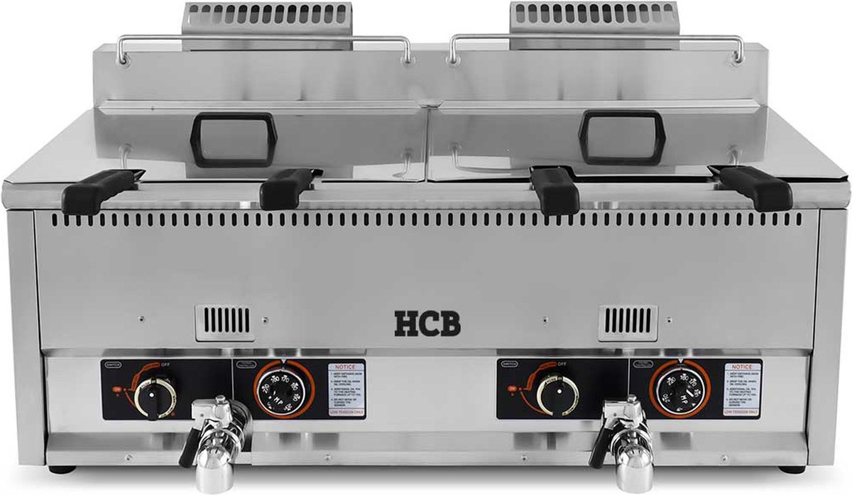 HCB® - Professionele Horeca frituurpan - Dubbele friteuse - 2 x 30 liter - propaan - RVS / INOX - 110x47x48 cm (BxDxH) - 15 kg