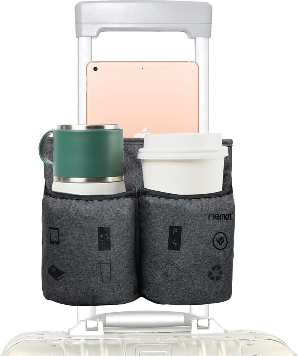 Koffer Bekerhouder voor Koffie Drinkbeker Flessenhouder Bagage Bekerhouder Extra Tas - Opvouwbaar Praktisch Reisaccessoire Accessoire voor Reizigers, Stewardessen, Tablet en