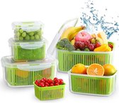 SHOP YOLO-koelkast bakjes-5 stuks koelkast containers voor opslag en het vers houden van producten-BPA-vrij met vergiet- bewaardozen voor groenten- groen