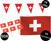 Landen versiering pakket Zwitserland- gevelvlag Zwitserland(150cmX90cm)-prikkertjes Zwitserland(50stuks)-vlaggenlijn Zwitserland(1stuks)-Europa party decoratie (Zwitserland)