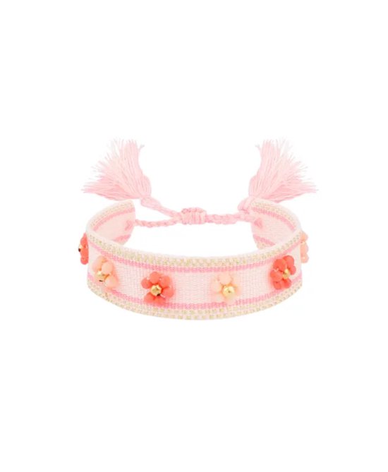 Armband - Flowers - Licht Roze - Polyester/ Stainless steel