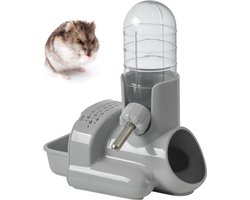 Multifunctioneel Hamster Waterfles Hamster Drinkfles Hamsterhuis Hamster Voedselcontainer Drie-in-één Anti-druppel Drinkfles Met Standaard en Voet Geschikt voor Kleine Huisdieren (Grijs)