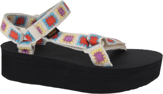 Teva FLATFORM UNIVERSAL CROCHET Dames Sandalen Zwart/Geel/Roze