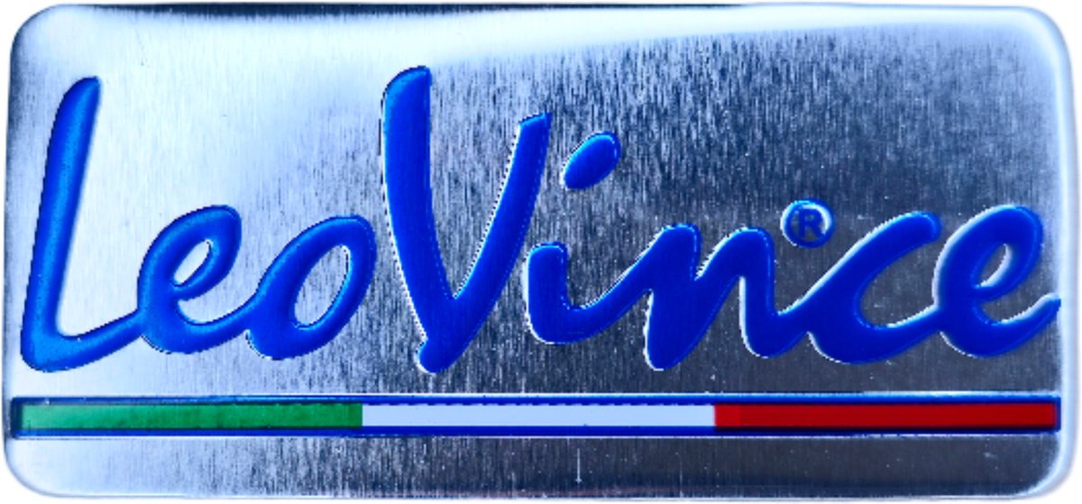 Aluminium hittebestendige Uitlaat Sticker logo LeoVince 75 x 35 mm - Dempersticker - 3D sticker