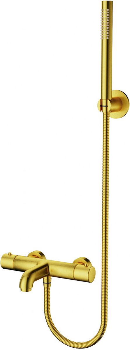 Thermostatische Bad/Douchekraan met Staafhanddouche en Handdouchehouder - Lonis - RVS - PVD - Geborsteld Goud