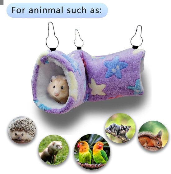 Cavia Fret Rat Hangmat - Cavia Hangtunnel Bed voor huisdier, hangmat voor kleine dieren Hamster Chinchilla Glider Fret Hideout Slaapkooi Accessoires, Paars