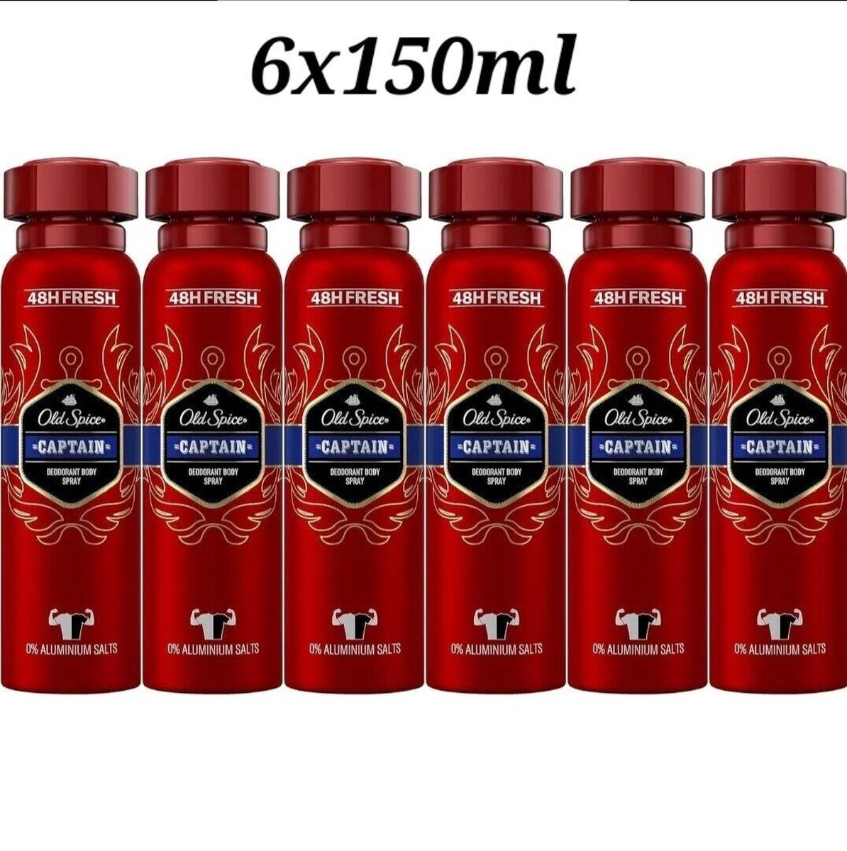 Goedkoopste Old Spice Captain Deodorant Man - Body Spray - 6 x 150 ml - Deodorant man voordeelverpakking