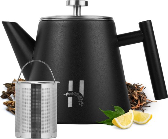 Hanamura Theepot - Met filter - Dubbelwandig - Zwart - 1000mL
