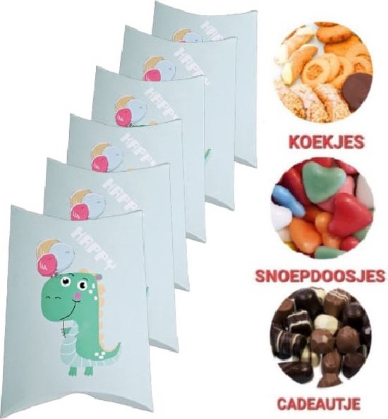 Foto: Feest inpakdoosje 9 stuks groen 14x10 cm traktatie verjaardag happy dino feest babyshower decoratie bonbons verpakking kleine cadeau doos snoepdoosje koekjes doosjes giftdoosje inpakdoosje