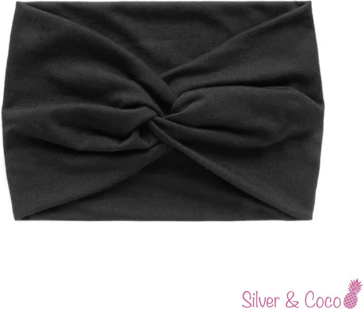 SilverAndCoco® - Brede Haarband Festival Dikke Normale Stoffen Hoofdband Hardlopen / Sport Yoga Boho Diadeem Dames / Elastische Zwarte Haarbanden Breed met Knoop - Zwart