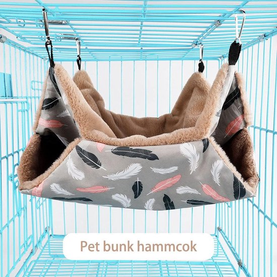 QeeHeng Hangmat voor kleine dieren, schommelbed voor kleine huisdieren, dubbellaags huisdierenkooi hangmat voor fret rat, suikerzweefvliegtuig en andere kleine dieren, bruin