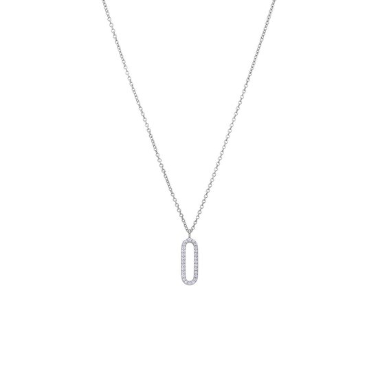 Lucardi Dames Zilveren ketting met ovaalvormige hanger zirkonia - Ketting - 925 Zilver - Zilver - 45 cm