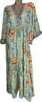 Dames Boho Maxi-Jurk Kaftan-Jurk 523 (poly) silk Onesize S-L groen/oranje/blauw/goud