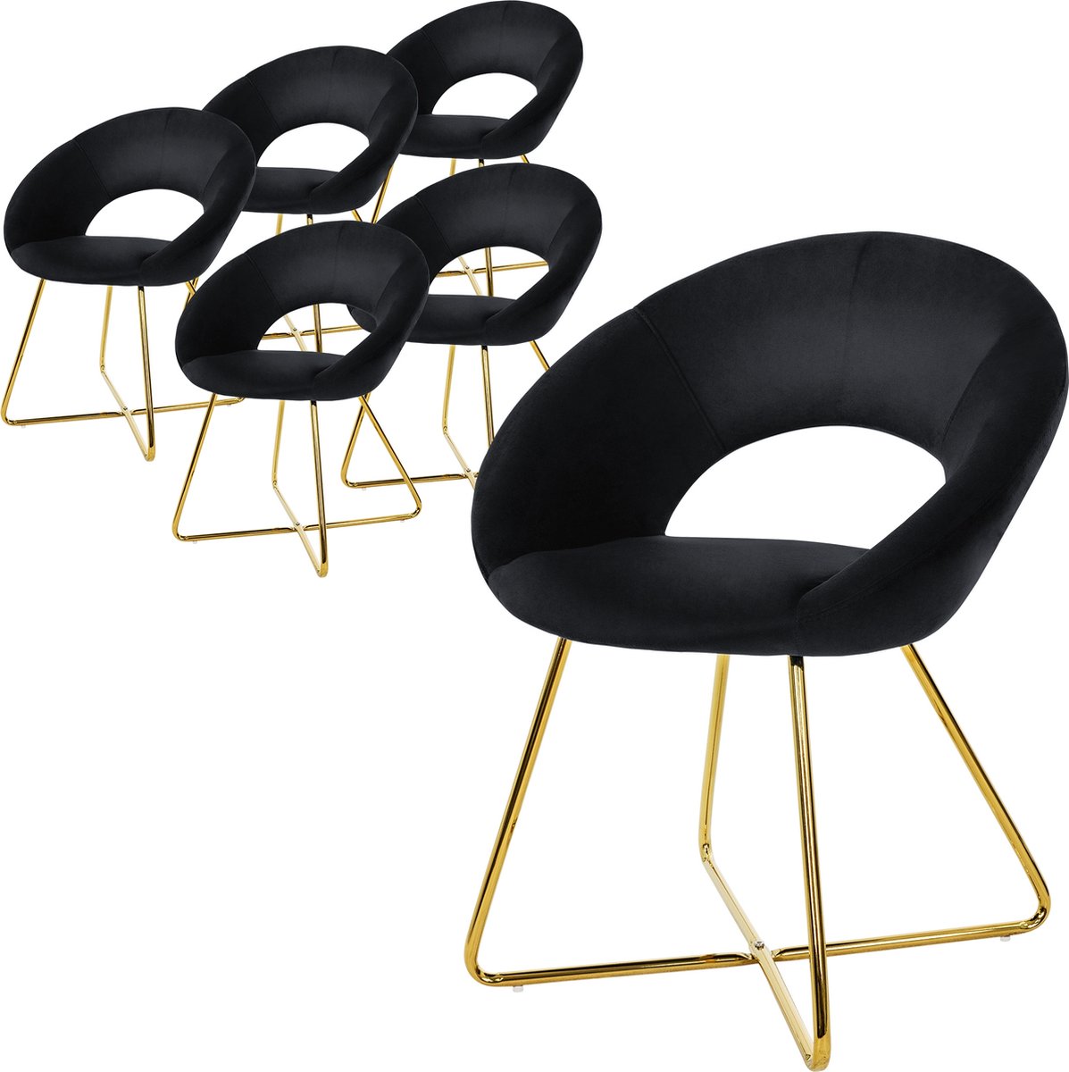 ml-design eetkamerstoelen set van 6 fluweel, zwart, woonkamerstoel met ronde rugleuning gestoffeerde stoel met goudkleurige metalen poten ergonomische eettafelstoel keukenstoel kuipstoel kaptafelstoel