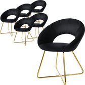 ML-Design eetkamerstoelen set van 6 fluweel, zwart, woonkamerstoel met ronde rugleuning gestoffeerde stoel met goudkleurige metalen poten ergonomische eettafelstoel keukenstoel kuipstoel kaptafelstoel