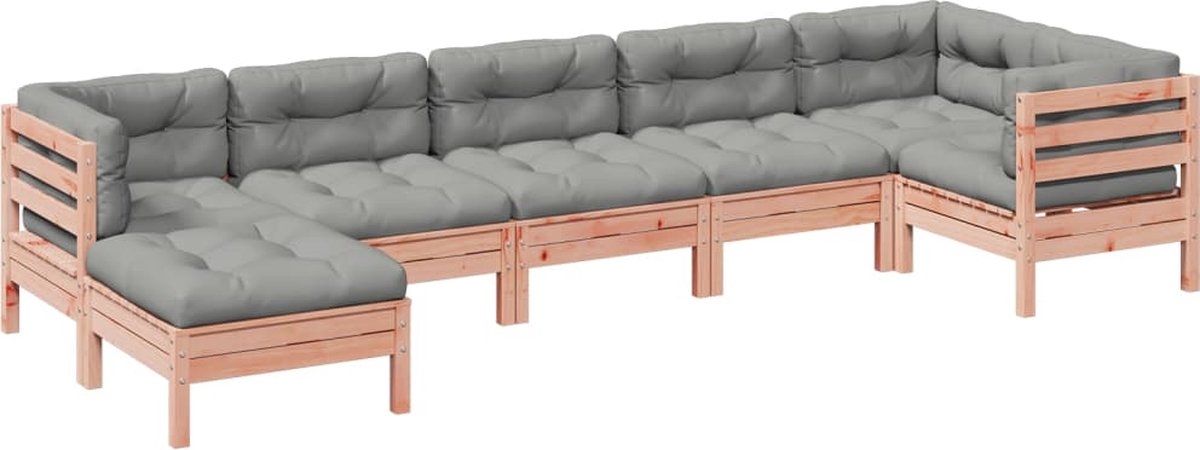 vidaXL 7-delige - Loungeset - met - kussens - massief - douglas - vurenhout grijs