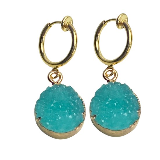 Klem oorbellen- turquoise- goudkleur- steen-Charme Bijoux