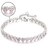 Malinsi Armband Dames Lovely Zilver Platinum Plating - Roze Hart Zirkonia Stenen 17-20,5cm Verstelbaar - Armbanden Vrouwen