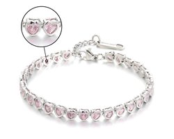 Malinsi® Armband Dames Lovely Platinumkleurig - Roze Hart Stenen 17-20,5cm Verstelbaar - Zilverkleurig Armbanden Vrouwen