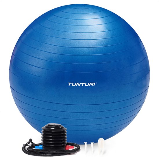 Tunturi Fitness bal - Yoga bal inclusief pomp - Pilates bal - Zwangerschaps bal - 55 cm - Kleur: blauw - Incl. gratis fitness app