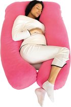 MeraLife® - Zwangerschapskussen (U-Vorm) XXL - Zijslaapkussen - Lichaamskussen - Voedingskussen - Body Pillow - Afneembare Hoes - 140x80cm - Roze