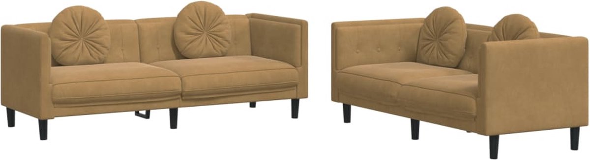 vidaXL - 2-delige - Loungeset - met - kussens - fluweel - bruin