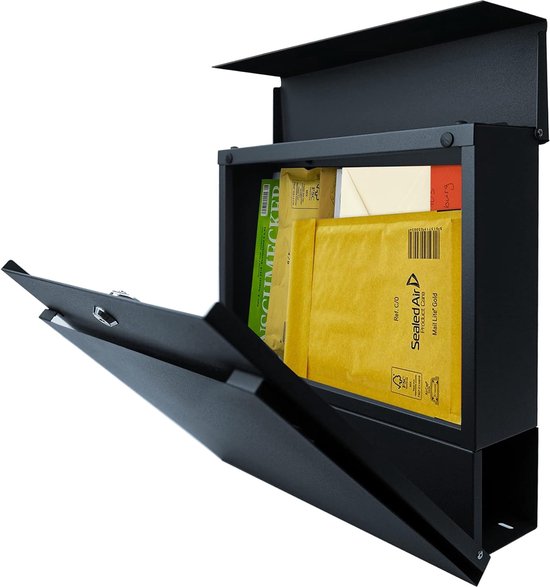 MOCAVI Box 110R Brievenbus met krantenrol, antracietgrijs (RAL 7016), design -brievenbus met krantenvak, grote moderne wandbrievenbus met krantenbox, Duitse kwaliteit, DIN A4, weerbestendig