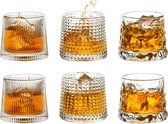 Stijlvolle Whiskyglazen Kristallen Set Van 6, Stemless Cut Whiskyglas Ouderwetse Whisky Tumbler Glazen Drinken Geschenkset Voor Mannen Vader Verjaardag Bruiloft Voor Rum Gin Cocktail Wijn