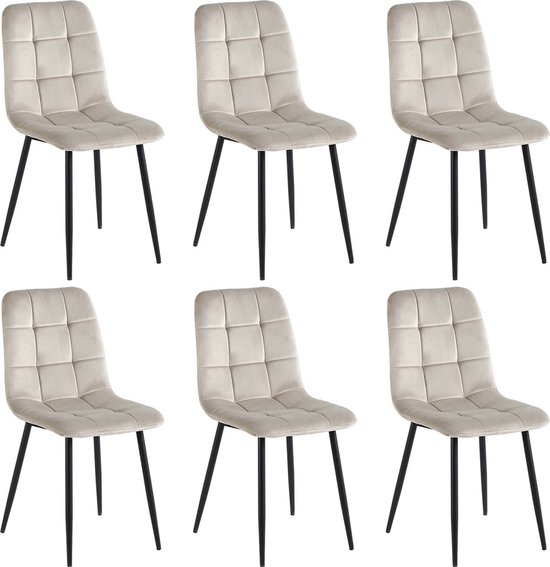 Colenis® - Chaise de salle à manger Ela - Set de 6 - Beige - Velours - Velours - Industriel