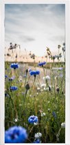 Sticker de porte Fleurs - Été - Bleuet - Blauw - Soleil - Nuages - 85x205 cm - Poster de porte