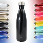 Thermosfles, Drinkfles, Waterfles - Modern & Slank Design - Thermos Fles voor de Warme en Koude Dagen - Dubbelwandig - Robuuste Thermoskan - 500ml - Gloss Black - Glanzend Zwart