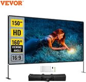 HDJ - Écran de projecteur Vevor XXL 150 pouces - Qualité 4K Full HD - Angle de vision de 160 degrés - Rapport d'aspect 16:9 - Support inclus - Zwart