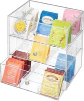 Theedoos - Keukenorganizer voor theezakjes en koffiepads - 27 compartimenten - Transparant tea bag organizer
