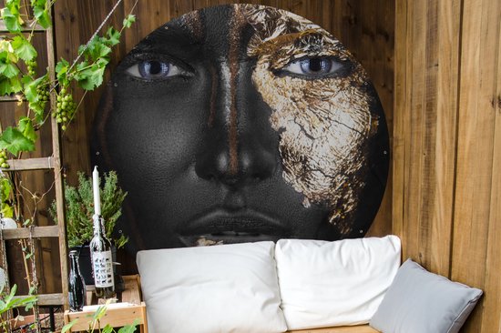 Garden Circle Femme - Feuille d'Or - Zwart - Or - Luxe - 150x150 cm - Affiche de Jardin Ronde - Extérieur