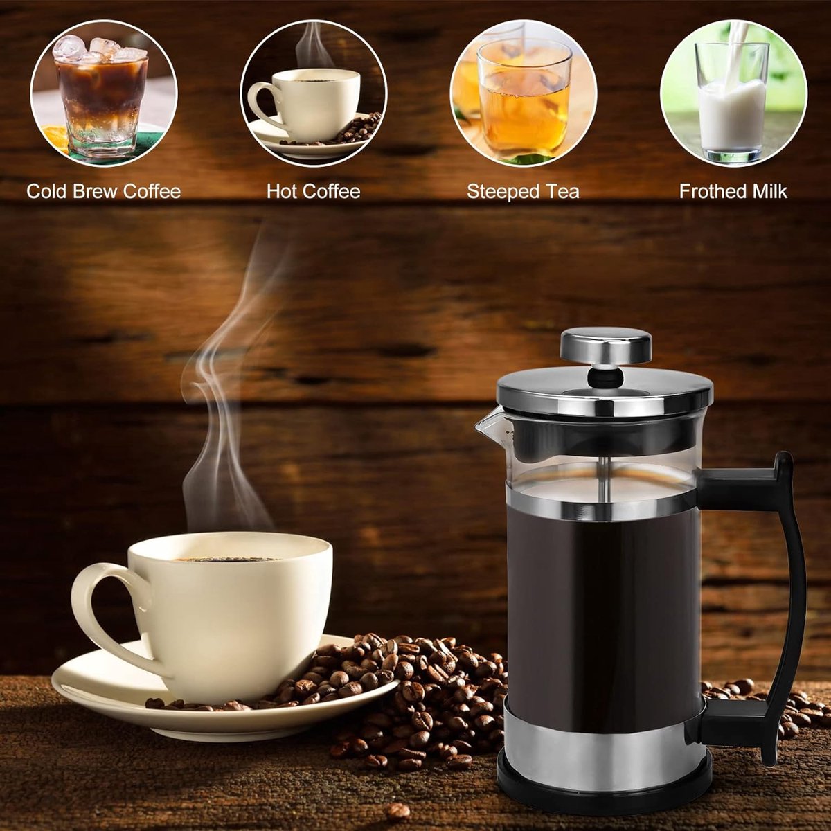 koffiezetapparaat- draagbare cafetière met drievoudige filters- hittebestendig glas met roestvrijstalen 350 Milliliter